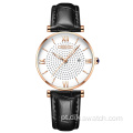 Relógios femininos de marca fina chenxi pulseira de couro de quartzo 30m vestido charme à prova d&#39;água Relógios femininos de strass calendário relógios de pulso